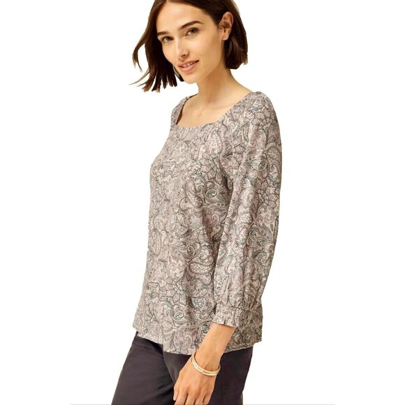 J Jill 2X Womens Shirt 3/4 Smocked Sleeve Square Neck Paisley Boho Peasant - Picture 2 of 8